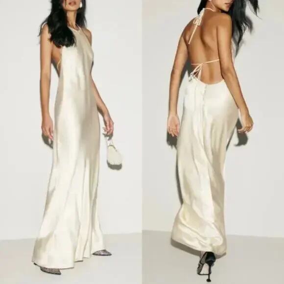 Reformation Dresses & Skirts - Reformation Jeany Silk Maxi Dress NEW Ivory Fior Di Latte Satin Halter Gown S P